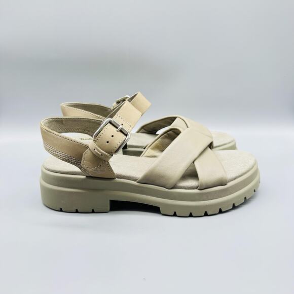 Timberland Sandals Womens 9 Green Leather Slingback Platform London Vibe Buckle - Picture 1 of 11